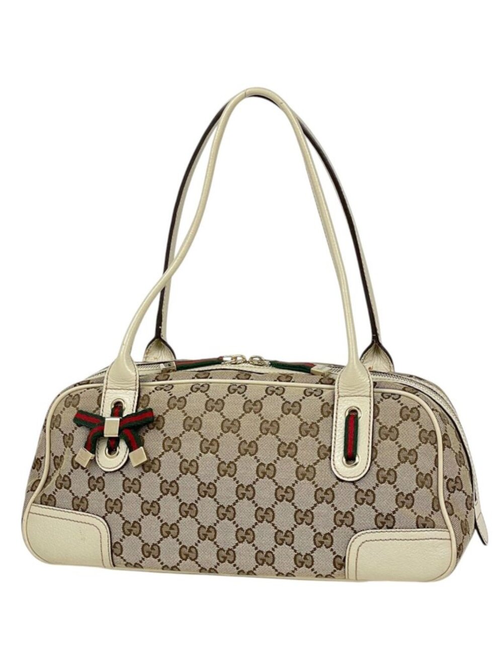 Gucci Shoulder Bag GG Pattern Sherry Line Web Princy Canvas Beige White